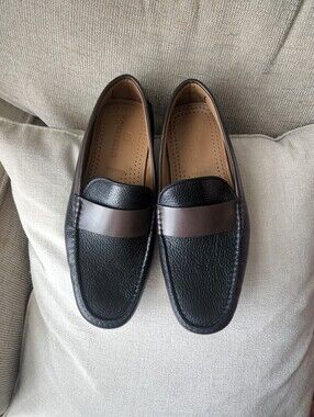 Donatello Black and Brown Leather Penny Loafers